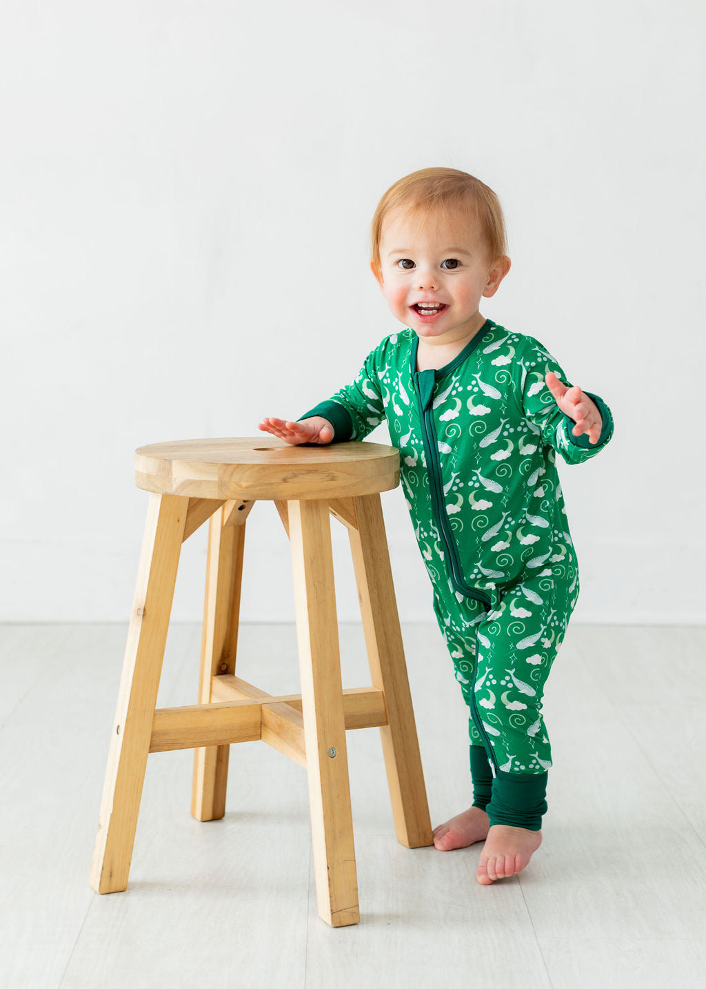 I'm Narwhally Sleepy - Green - Long Sleeve Zipper Romper