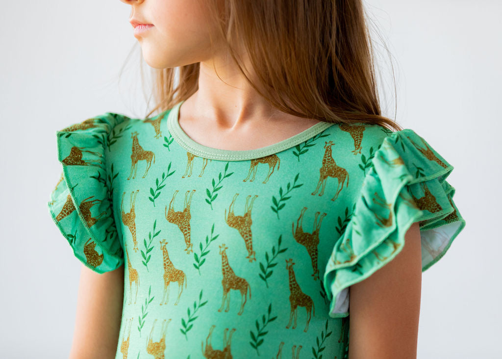 Flutter Sleeve Twirl Dress - Giraffes