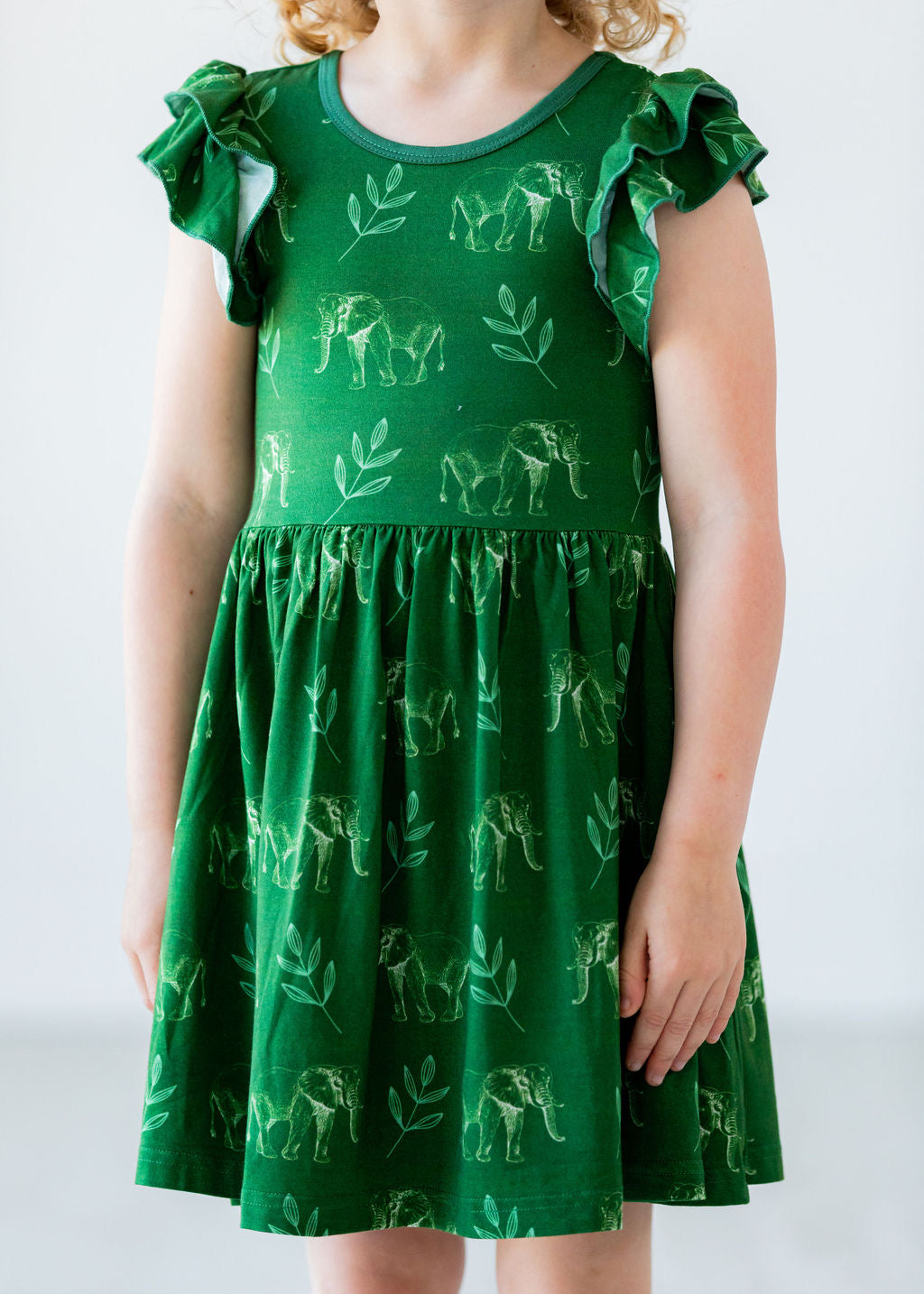 Flutter Sleeve Twirl Dress - Elephants