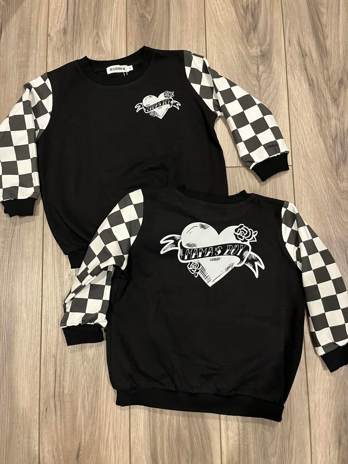 Black & White Checkered Mamas Boy Crewneck