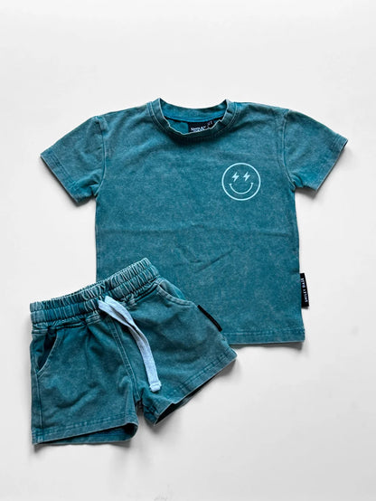 Smiley Daze: Smiley Acid Wash Short Set- TWO COLORS